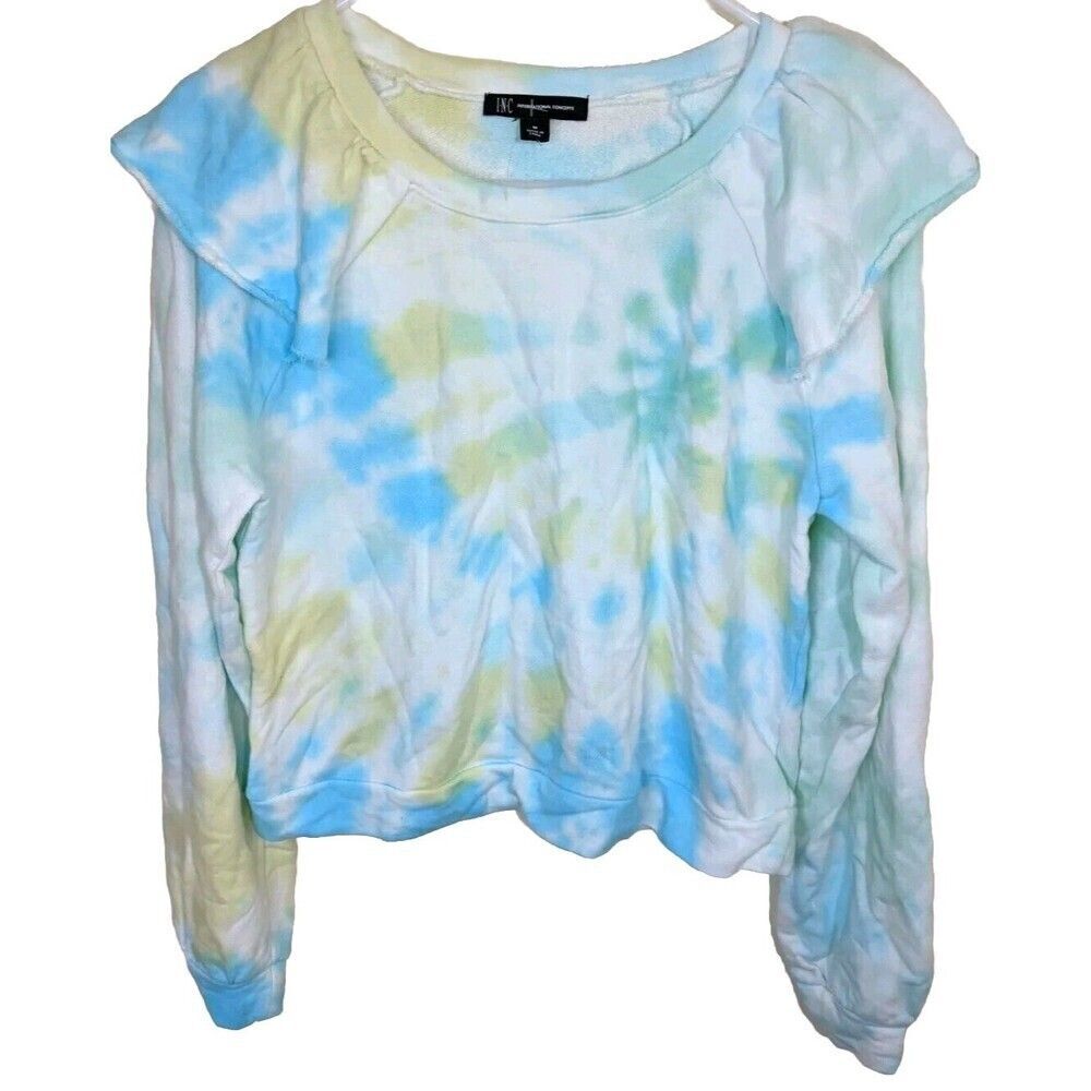 INC International Concepts Tie-Dye Sweatshirt Ruffle Shoulder Pullover Medium